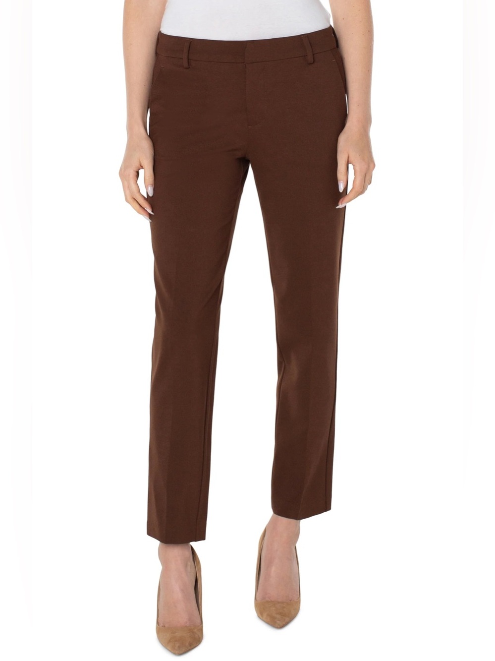 Liverpool Kelsey Trouser Chocolate Brown Straight-Leg Crop Office Dress Pants 29